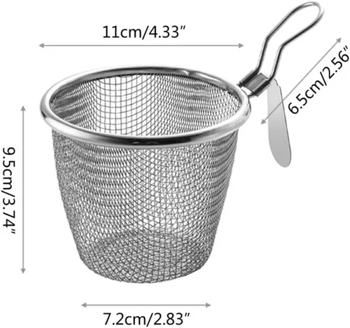 Miniatura 3 de Vctitil Cesta para freír de acero inoxidable, malla de alambre fino, colador de alimentos, pequeña sartén caliente, filtro de tamiz para albóndigas