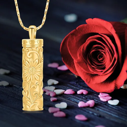 Miniatura 62 de Collar de urna de girasol para cenizas, collar de barra cilíndrica para cenizas para mujer, colgante de recuerdo para cenizas, joyería de cremación