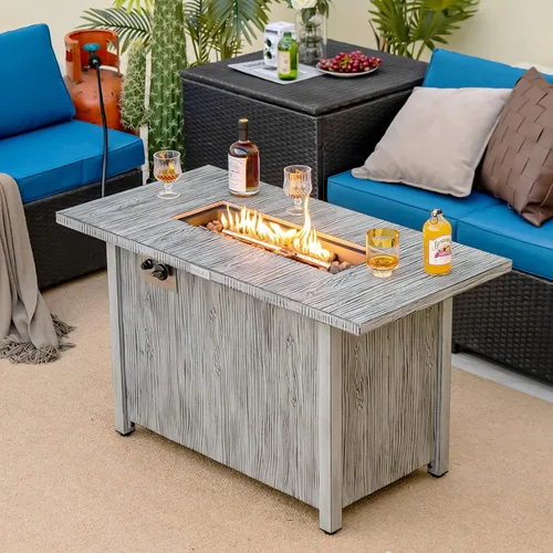 Miniatura 2 de Tangkula Patiojoy - Mesa de fuego de propano de 43 pulgadas, mesa de fuego de gas para exteriores de 50,000 BTU con mesa de grano de madera