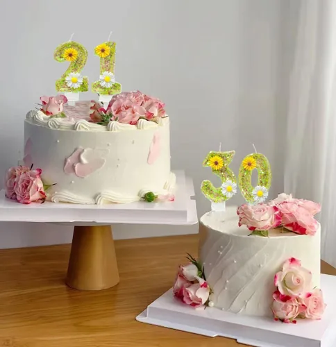 Miniatura 7 de Velas de pastel de cumpleaños 4, velas verdes número 4 con margarita, perfectas para fiestas de cumpleaños o celebraciones de vacaciones