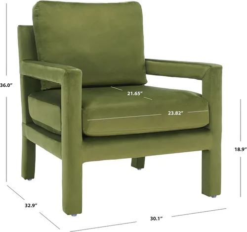 Miniatura 3 de SAFAVIEH Home Collection Kye Mid-Century - Silla decorativa de terciopelo verde oliva (totalmente montada)