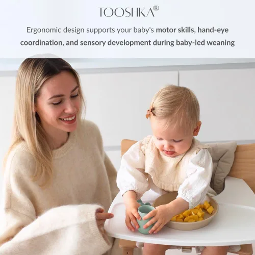 Miniatura 8 de Tooshka® Juego de utensilios para bebés (3 piezas) – Cucharas autónomas y taza pequeña – Silicona y BPA – Suministros de destete para bebés (BLW)