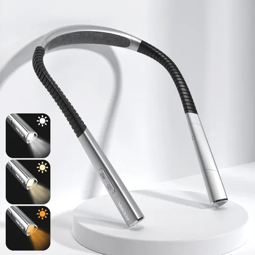 Vekkia Luz LED de lectura de cuello recargable, luz de libro para leer en la cama, 3 colores y 5 brillo ajustable, larga duración. Ideal para tejer,