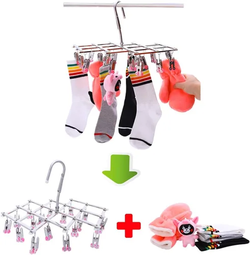Miniatura 2 de Percha de secado, colgador de secado colgante, colgador de goteo de acero inoxidable con 18 clavijas para ropa interior, calcetines, brasier, quitar