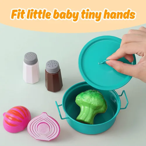 Miniatura 7 de Juego de accesorios de juguete de cocina para niños pequeños, juego de cocina para niñas y niños, incluye ollas y sartenes coloridas (verde)