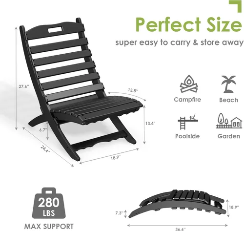 Miniatura 2 de GREENVINES Silla plegable Xavier Wave Sillas Adirondack portátiles Plástico HDPE Silla para fogata para todo tipo de clima Negro