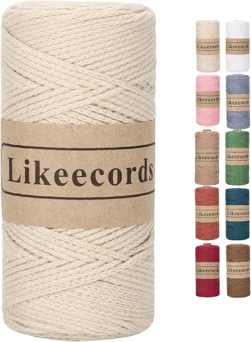 Miniatura 36 de Likeecords Cuerda de algodón 100% hilo de ganchillo de 0.079 pulgadas, cuerda trenzada de macramé, cuerda de macramé, hilo de ganchillo para regalo