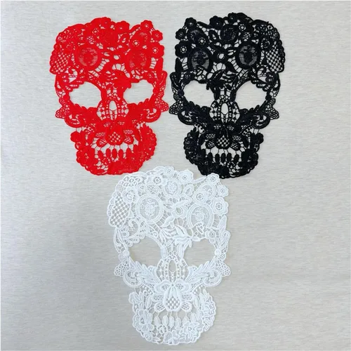 Miniatura 2 de 3 piezas de apliques de encaje de esqueleto, parches de calavera bordados de encaje para decoración de vestidos de costura Skull Set