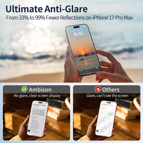 Miniatura 2 de Ambison Paquete de 2 Protectores de Pantalla Mate para iPhone 17 Pro Max de 6.9 pulgadas 2025, Antirreflejos y Antihuellas Dactilares, Sin Burbujas