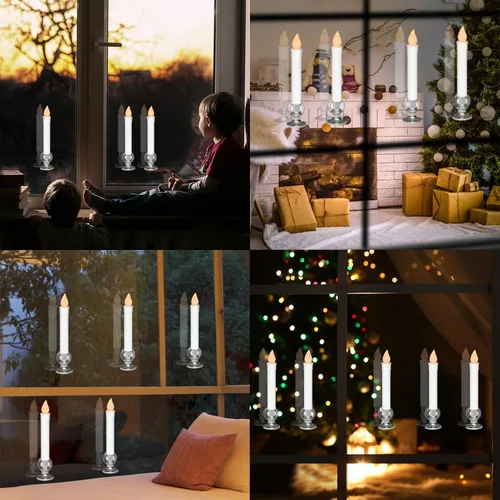 Miniatura 5 de Velas cónicas de ventana sin llama de 9 pulgadas que funcionan con pilas con control remoto de 8 teclas y temporizador, paquete de 4 velas blancas