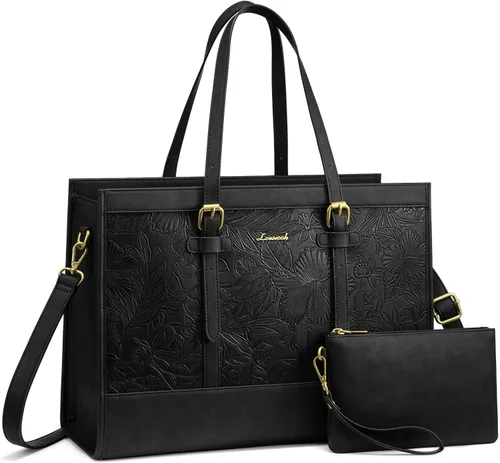 Miniatura 26 de LOVEVOOK Bolsa para Laptop para Mujeres de 15.6 pulgadas Bolsa Tote de Lona para Laptop, Bolsa de Trabajo de Gran Capacidad con Cartera de Mano