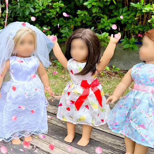 Miniatura 7 de 5 juegos de vestido de novia de muñeca de 18 pulgadas, ropa de moda y accesorios, 1 vestido de novia con velo, 4 vestidos de muñeca de satén, regalo