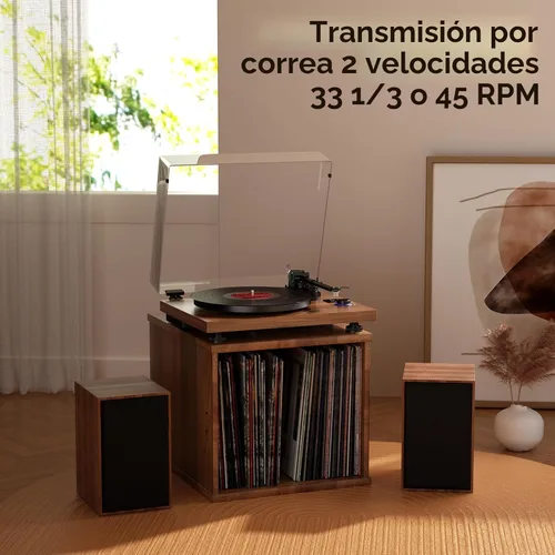 Miniatura 8 de Sistema de tocadiscos Bluetooth HiFi con altavoces de estantería de 36 vatios, reproductor de discos de vinilo con diseño patentado con cartucho