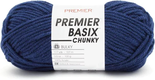 Miniatura 20 de Premier Yarns Basix Hilo Chunky Grueso, Perfecto para Elaborar Proyectos Rápidos, Peso Voluminoso, Hilo Acrílico, Acero, 3.5 onzas, 117 yardas