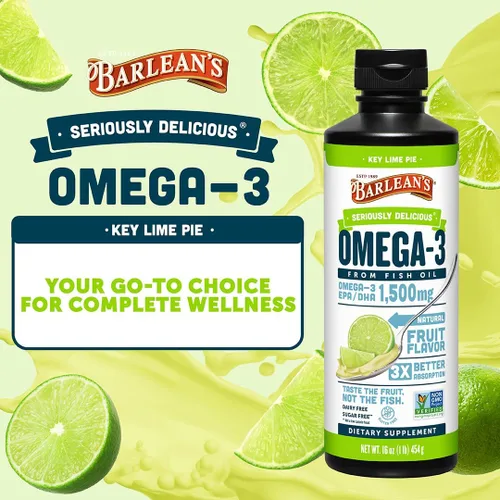 Miniatura 2 de Barlean's Suplemento líquido de aceite de pescado Omega 3 para hombres y mujeres, 1500mg de ácido graso EPA y DHA, promueve la salud del cerebro