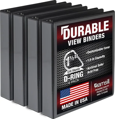 Samsill Carpeta duradera de 3 anillos de 1.5 pulgadas, fabricada en Estados Unidos, carpeta de anillos en D, FSC 100% aglomerado reciclado, negro,