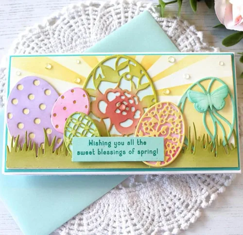 Miniatura 5 de Juego de 7 piezas de huevos de Pascua troquelados de metal, diseño de flores, mariposas, huevos, marco, plantillas de troqueles de corte