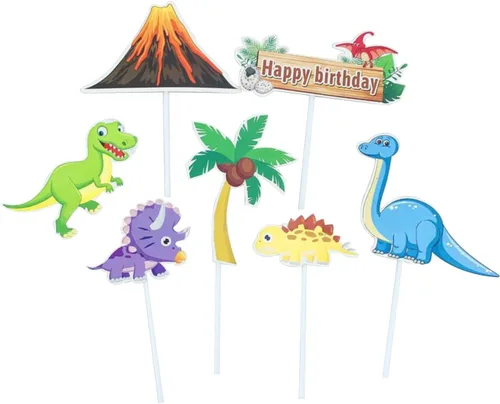 Miniatura 6 de Suministros para fiesta de cumpleaños de dinosaurios, decoraciones de fiesta de dinosaurios con globos, pancarta, decoración para pasteles