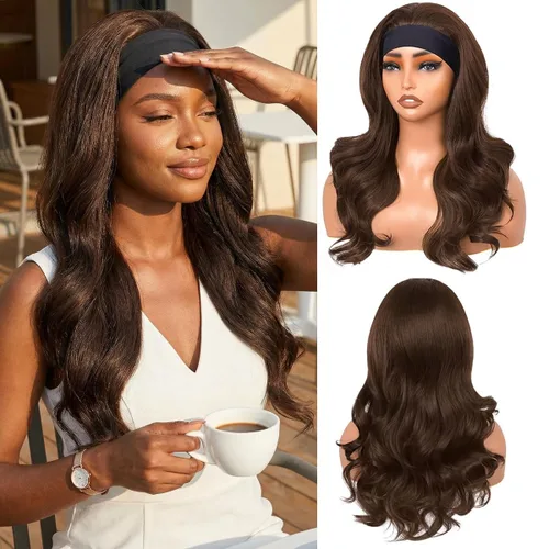 Miniatura 14 de Peluca de Diadema Ondulada Onda Corporal Suelta Sin Pegamento Cabello Sintético para Mujeres Negras Sin Encaje Frontal Pelucas de Diadema Densidad
