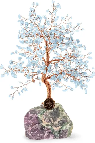 Miniatura 6 de KARMA AND LUCK, Árbol de la vida Feng Shui para decoración del hogar con piedra aguamarina real envuelta con alambre de cobre sobre base de cuarzo