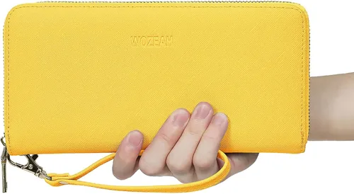 Miniatura 7 de WOZEAH - Cartera de piel sintética con cremallera y bloqueo RFID para mujer ideal para viajar
