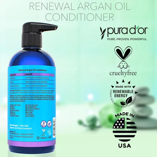 Miniatura 5 de PURA D'OR Acondicionador de aceite de argán renovador de 16 onzas – Sin sulfatos, hidratante, control de encrespamiento, seguro