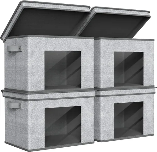 Miniatura 9 de Univivi Cajas de Almacenamiento de Tela Plegables Grandes Contenedores de Almacenamiento con Tapas [Paquete de 4] Cubos de Almacenamiento Plegables