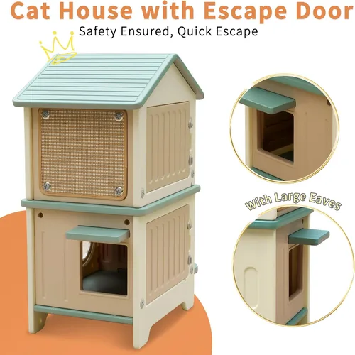 Miniatura 3 de Rockever Casa para gatos al aire libre con forro aislante, casas para gatos 100% aisladas para invierno al aire libre, casa de gato impermeable de 2