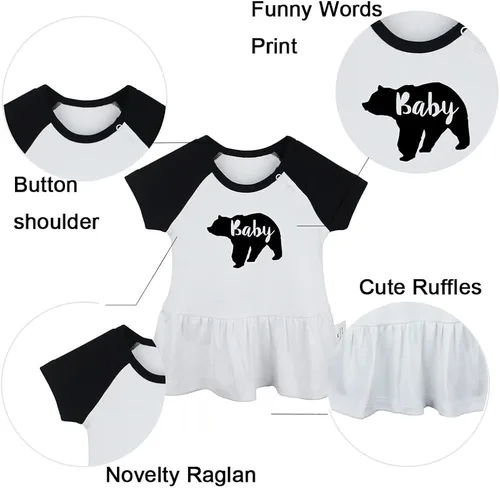 Miniatura 2 de Pack of 2, Baby Bear & I'm Not A Baby Funny Print Dresses, Newborn Infant Baby Girls Princess Dress, Cute Ruffle