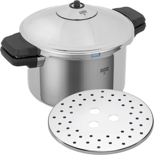 Kuhn Rikon DUROMATIC® Olla a presión para estufa de 5.0 L, 8.7 in, fabricada en Suiza, acero inoxidable 18/10, eficiencia energética, tapa de