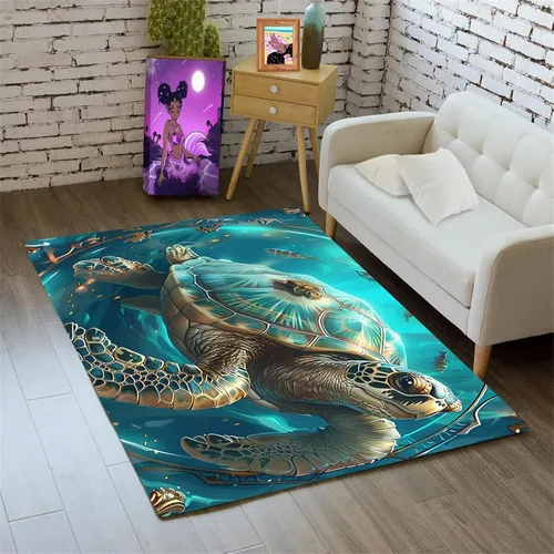 Miniatura 25 de Alfombra de tortuga marina con estampado de animales marinos y animales marinos, alfombra con estampado de tortugas marinas, para niños y niñas
