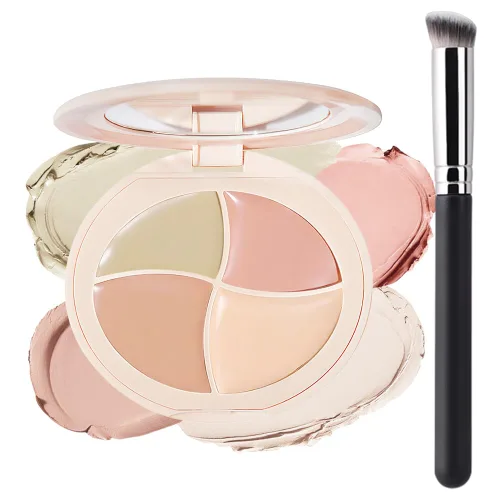 Kaely Corrector de cobertura completa, set de 4 tonos nude, corrector de color para ojeras, base iluminadora para debajo del ojo, paleta de