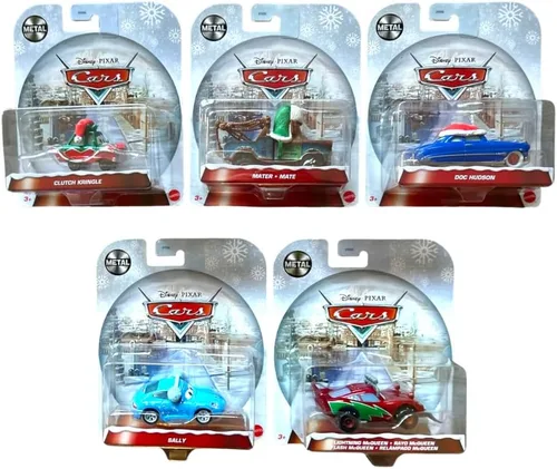 Disney Pixar Cars Serie de Vacaciones de Invierno – Paquete de 5 Vehículos de Fundición a Presión, Edición Especial de Navidad, escala 1:55,