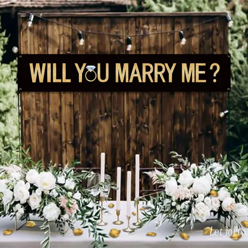 Miniatura 4 de Bandera de Propuesta "¿Te Casarás Conmigo?" Bandera de Flores Decoraciones de Propuesta Suministros para Letreros de Matrimonio Día de San Valentín