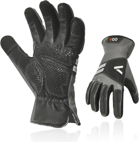 Miniatura 10 de Vgo... Guantes de trabajo para hombres, guantes de trabajo de seguridad de cuero, protección contra arañazos, a prueba de espinas, pantalla táctil