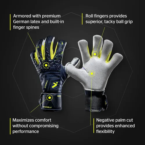 Miniatura 6 de Storelli Silencer Goalkeeper Gloves, with Removable Finger Spines, High-Impact Hand Protection, Soccer Accessories