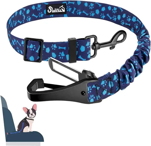 Miniatura 18 de SlowTon Cinturón de seguridad para perro, correa de cinturón de seguridad ajustable para perro, 2 en 1, cinturón de seguridad para perro con Negro