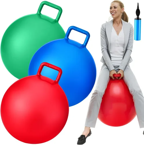 Miniatura 16 de Lewtemi 3 pelotas rebotadoras de 29 pulgadas con asa, bola de salto de tolva al aire libre y bomba de aire para ejercicio deportivo