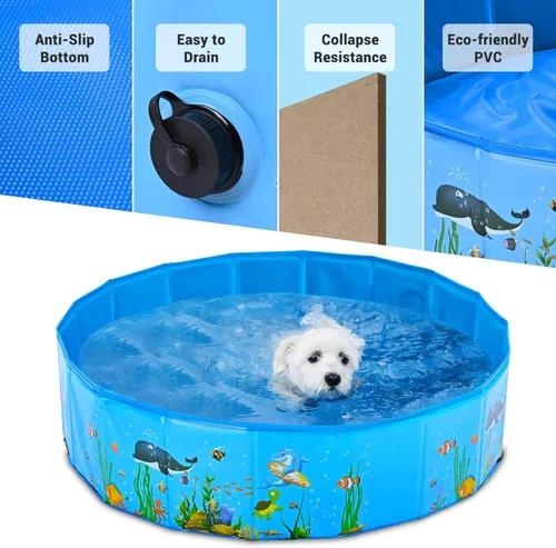 Miniatura 4 de Yescom Piscina plegable para perros, piscina dura para niños, bañera de refrigeración para mascotas, patio trasero, salpicaduras al aire libre, 63