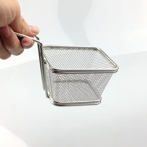 Miniatura 4 de Mini cesta cuadrada de acero inoxidable, soporte para papas fritas, mesa de comida frita (pequeña 4 pulgadas)