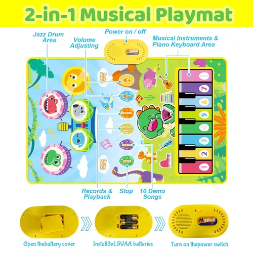 Miniatura 2 de Juguetes para bebés de 0 a 6 meses, tapete musical de dinosaurio Montessori Sensor Juguetes de 1 año de edad, juguetes sensoriales de aprendizaje