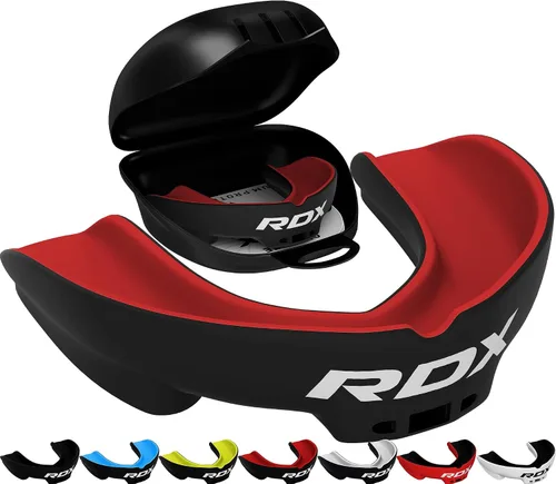 RDX Protector Bucal para Boxeo MMA Kickboxing Muay Thai Judo Karate - Protector de Mandíbula con Funda de Almacenamiento para Adultos, Artes Rojo