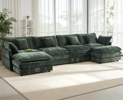 Miniatura 21 de Sofá modular Cloud seccional, moderno sofá modular en forma de L de felpilla con otomana y almohadas, sofás esquineros de asiento profundo de 5 Negro
