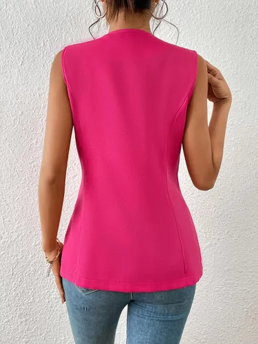 Miniatura 2 de GORGLITTER Chaleco sin mangas para mujer, con cuello de solapa, doble botonadura, casual, ligero