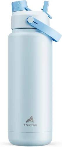 Miniatura 55 de POWCAN - Botella de agua térmica 2 en 1, sorbete y tapa con boquilla, antifugas, acero inoxidable sin BPA, apta portavasos automóvil, bebida fría 24