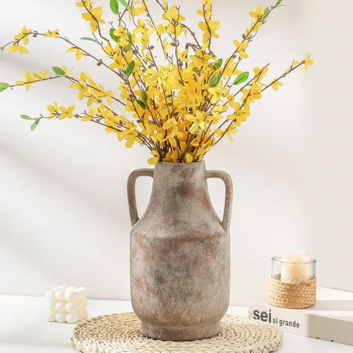 Miniatura 5 de Mitt&Ditt Florero de cerámica con asas, jarrón de 11 pulgadas de alto para centros de mesa, grandes jarrones decorativos de terracota, jarrones