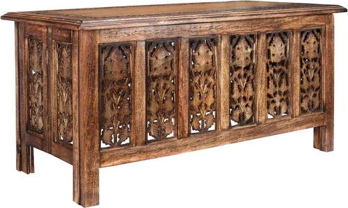 Miniatura 15 de Mesa de café rectangular de madera con talla Jali, mesa de café estilo granja, mesa rústica central, estilo de mediados de siglo, muebles rústicos