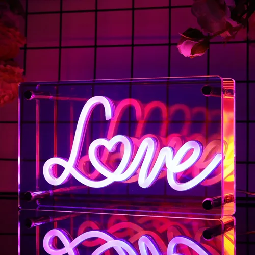 Miniatura 3 de Attivolife Letrero de neón de corazón infinito, lámpara de neón rosa iluminada, romántica caja de luz LED arcoíris con alimentación USB, decoración