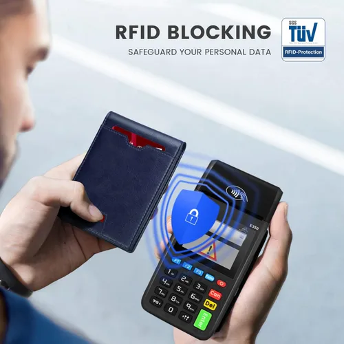 Miniatura 9 de Zitahli Billetera para hombre, de piel fina, con bloqueo RFID, minimalista, plegable, tarjetero con caja de regalo