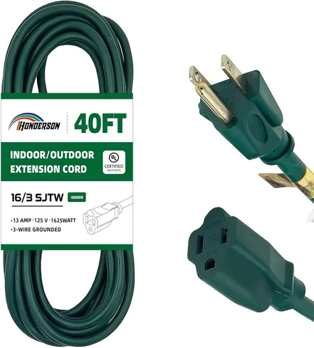 Miniatura 21 de Cable de extensión para exteriores de 10 pies, 16/3 SJTW, cable de extensión verde duradero para luces de Navidad con enchufe de tierra de 3 puntas